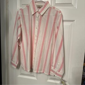 NEW Baxter & Wells Women’s Sz M Button Shirt pink White Stripe Textured Cotton